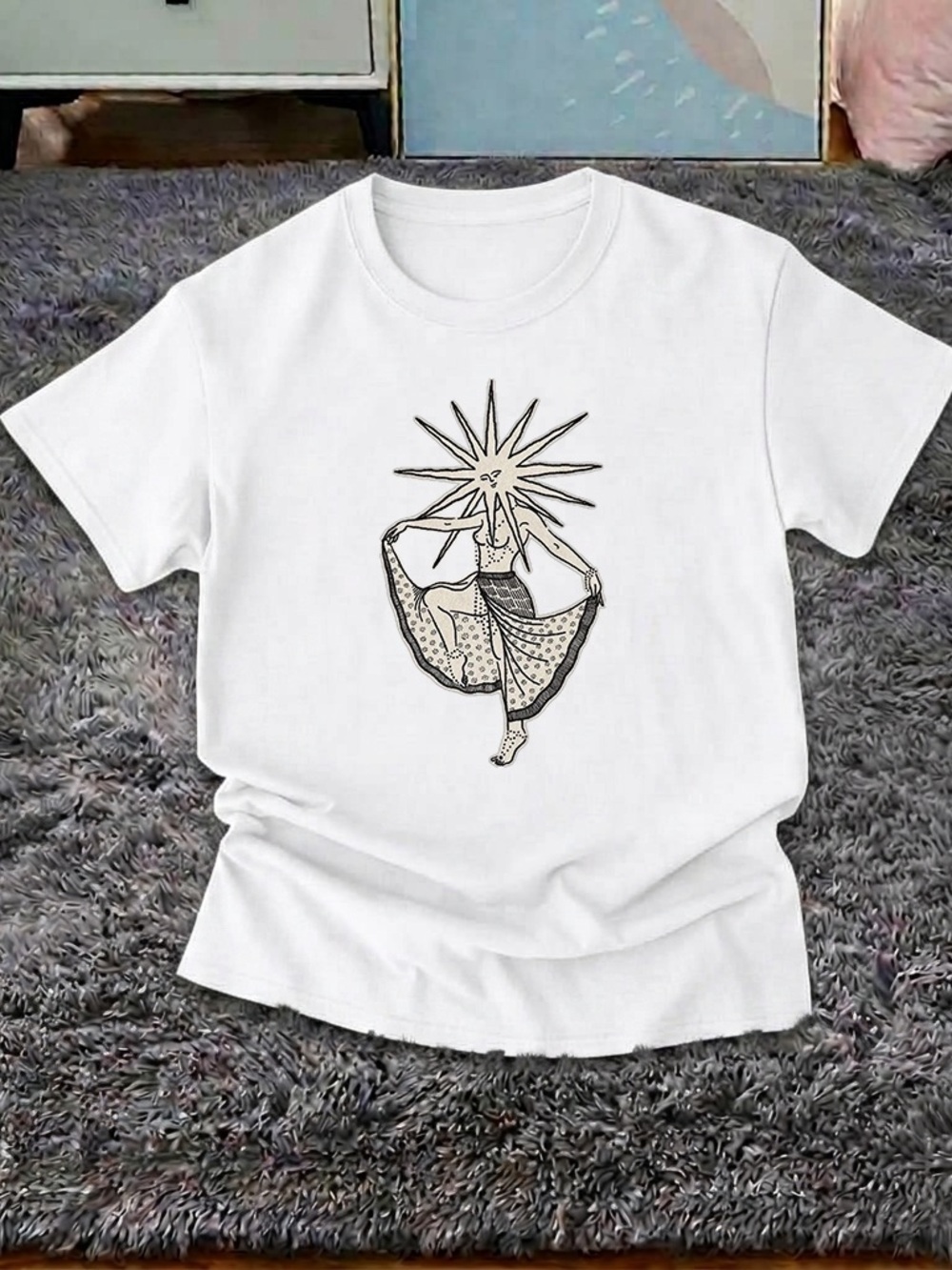 Mystical Star woman Shirt, Minimalist line art Graphic Tee - Unisex White